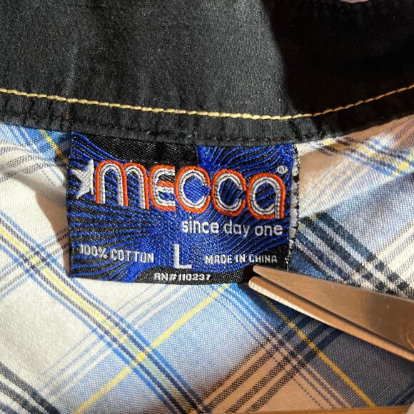 Mecca Since Day One Shirt Mens Large Blue Plaid Button Up Long Sleeve Streetwear - Picture 6 of 9